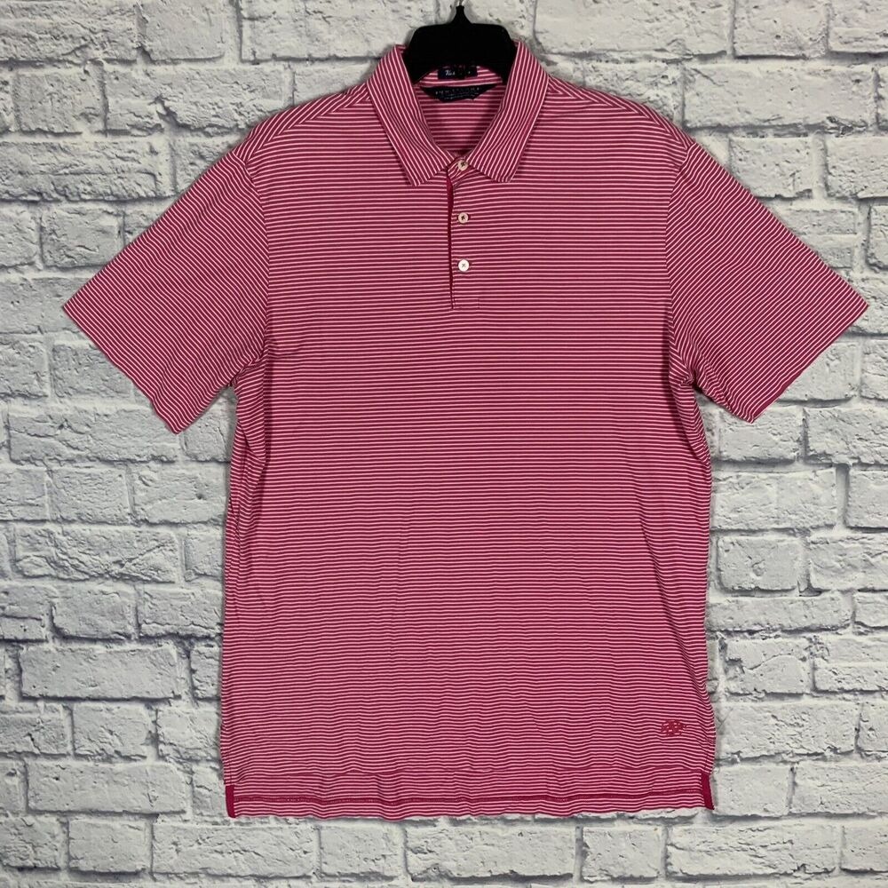 Ralph Lauren Polo Golf Shirt Mens Large L Pink Striped Pima Cotton S/S Logo